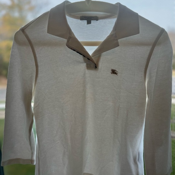 Burberry 3/4 sleeve cotton polo shirt in white side small, great condition - Picture 2 of 2